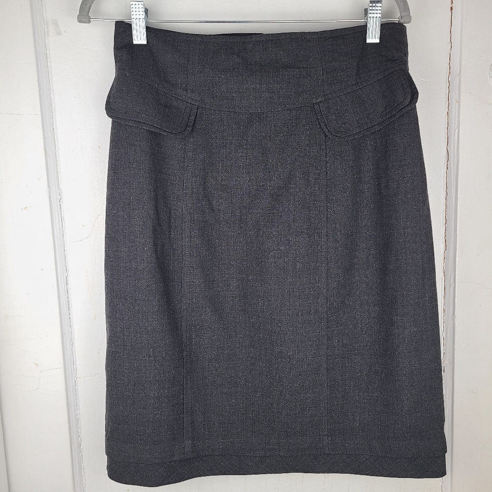 Nanette Lepore Women Knee Length Faux Pockets Pencil Skirt Dark Gray Size 10.